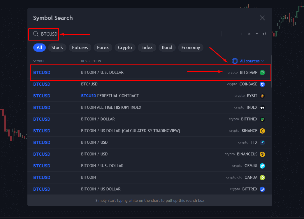 how to choose exchange on trading view